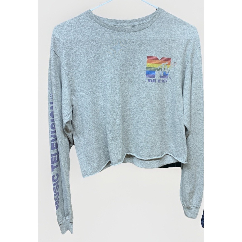 Women's Vintage MTV Television Cropped Long Sleev Shirt Music Television No Tag